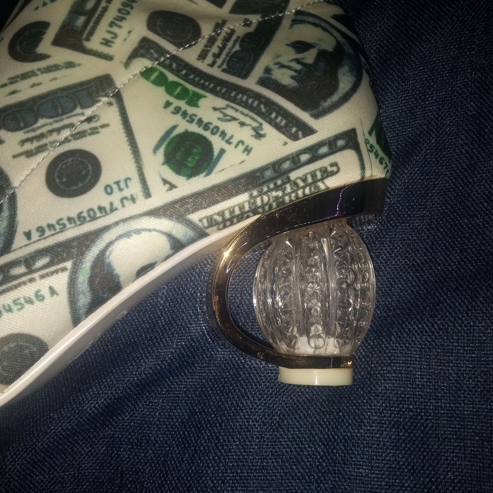 *RARE* "COVERGIRL RICHES" Money Print Over-the-Knee Boots With Diamond Heel - Picture 2 of 3